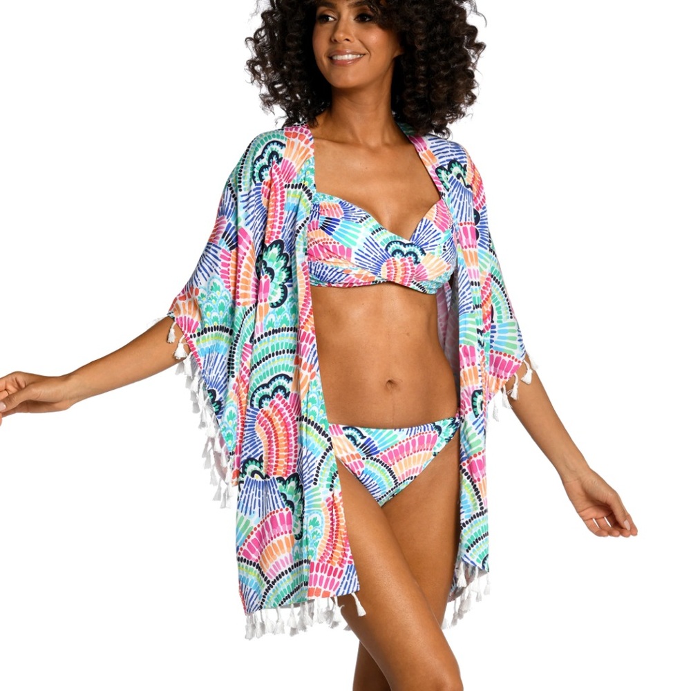 Lablanca Waves Of Color Kimono swim coverup tassel detail